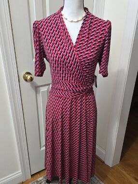 JH BRAND WOMEN'S PETITE SIZE RED AND BLACK SHORT SLEEVE DRESS SIZE 14P